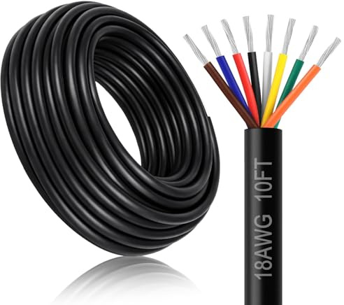 DEKIEVALE 18 Gauge 8 Conductor Electrical Wire, 10FT 18AWG Black PVC Stranded Tinned Copper 8 Wire Cable, 18/8 Cord Extension Cable for LED Lamp Lighting, Automotive Wiring, Speaker, Access Control