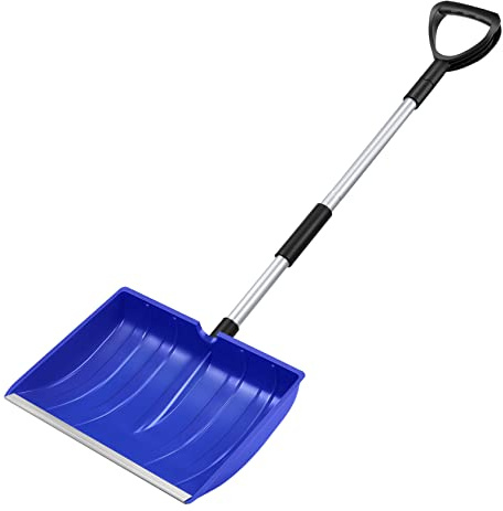 Große Blaue Schneeschaufel aus Pp mit Aluminiumstange, Ergonomisch | D Griff, Größere Kapazität, Frostschutz und Anti Rutsch, für Hof und Straße