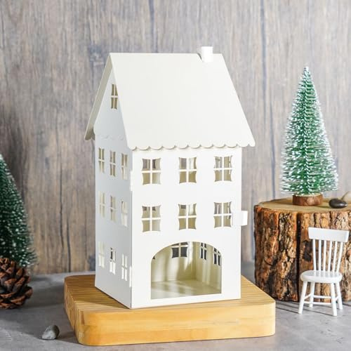 Lichterhäuser für LED Teelichter, Weihnachtsdeko Metall Kerzenhalter, Windlicht Weihnachten Lichthaus Weiss, Weihnachten Weiß Lichthäuser Teelichthaus für Room Decor Fensterdeko Geschenke (Groß)