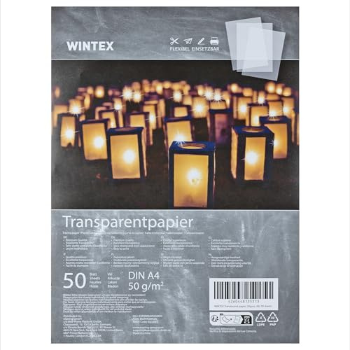 WINTEX 50 Blatt Transparentpapier DIN A4 50 g/qm Schnittmusterpapier - weiß bedruckbar - Pergamentpapier Architektenpapier zum drucken - Pauspapier zum bedrucken - Tracing Paper
