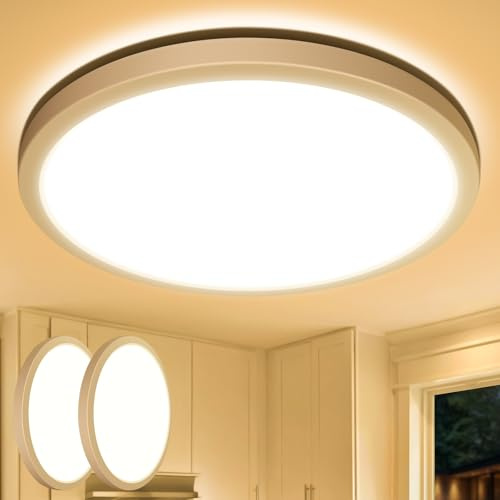 Lepro Lámpara LED Techo Cocina, Blanco Cálido 3000k, 18W 1800LM Pláfon LED Techo, IP44 Impermeable, Ultrafino 2,6cm, Redonda, Luz Empotrada para Baño, Cocina, Dormitorio, Pasillo, Ø22cm, 2 Packs