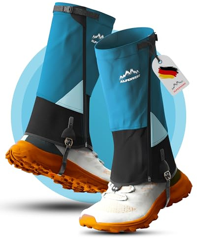 Alpenwert Gamaschen Wasserdicht [Deutsches Start-Up] geschützt beim Wandern, Jagd, Schnee, Winter, Regen Gaiters Regenstulpen für Herren und Damen (Blau, L)