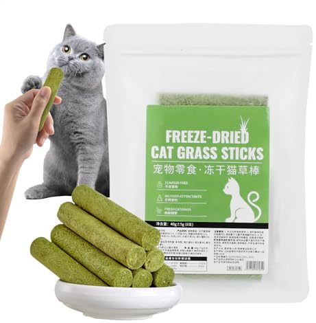 HunicandIU Katzengras-Beißring, Katzengrasfutter,8 Sticks Kausnacks für Katzen - Gefriergetrocknete Zahnreinigungssnacks, aromatisierte Kausnacks für Katzen, die Sich wirksam für die Zahndarmpflege