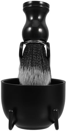 Rasier Satz für Herren mit Rasierpinsel, Schale und Ständer | Edelstahl und Pp Nylon, Schwarz, 1 Satz, Handlich und Ergonomisch für Tägliche Rasur