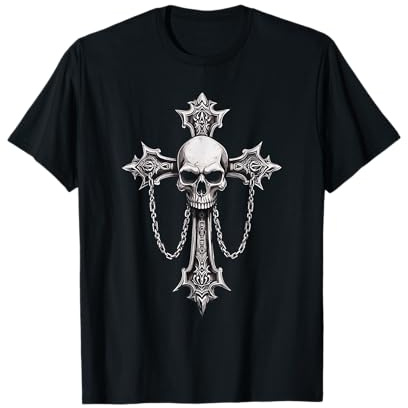 Crâne avec croix en argent | Chaînes | Goth | Emo | y2k | Grunge T-Shirt
