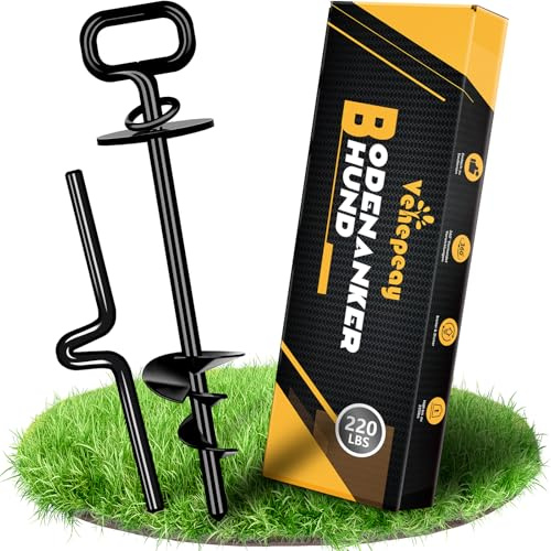 12mm Ground Anchor for Dog, ground stakes for Dog Large up to 220 lbs, No Sharp Edge Extra Stable Spiral ground stakes for Large Dogs, Ground Anchor for Screwing in for Beach, Camping, Lawn