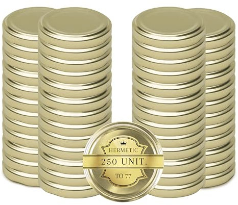 Tappi metallici universali dorati 77 mm - 250 unità: coperchi per barattoli di conserve e marmellata, coperchio universale, coperchio di ricambio