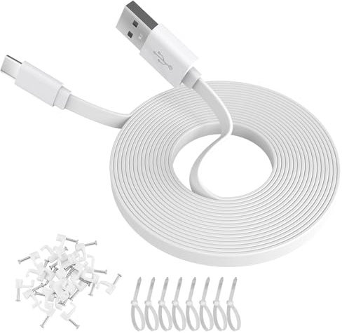 ANLINK 5M 16.4ft Flat Type USB C Cable, Charging and Data Sync, USB A to USB C Power Charging Cord for Home Security Cameras, Phones, Switch Pro Controllers and More Devices (5 Meter, White)