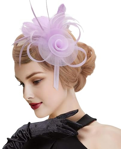 DRESHOW Fascinator Hüte für Damen Pillbox Hut mit Schleier Stirnband und Einer Gegabelten Clip Tea Party Kopfbedeckung