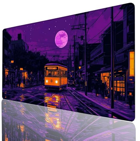 Tapis de Souris XXL 1400x600x3mm, Grand Tapis Bureau Violet, Bords Cousus Antidérapant et Imperméable, Lune Mouse Pad Compatible Clavier sans Fil et Souris sans Fil, Bureau Gaming Accessoire GYL-7130