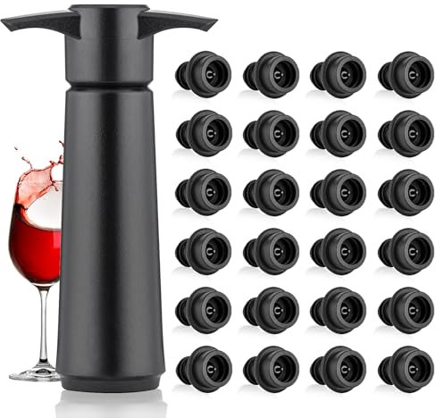 Wine Saver Vacuum Pump with 24 Stoppers, Reusable Bottle Stopper,Wine Preserver Set, Wine Bottle Stoppers, Wine Keeper Bottle Sealer Keep Fresh (Black)