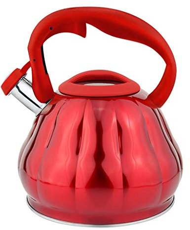 Bollitore in Acciaio Inossidabile, Grande capacità, con fischio, a Gas, Elettrico, fornello a induzione, 3 Litri, Bellissimo, per casa, Ufficio, Esterno, Rosso.