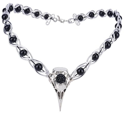 PartyforU Silber Wikinger Elf Krone für Renaissance Frauen Cosplay Rabe Hexe Kopfschmuck mit schwarzer Perle für Halloween