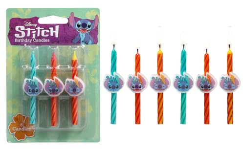 Disney's Stitch Birthday Cake Candles | 6 Birthday Candles for Cake Decorations, Orange, Blue, & Yellow Candles, Cake Toppers for Lilo & Stitch Party