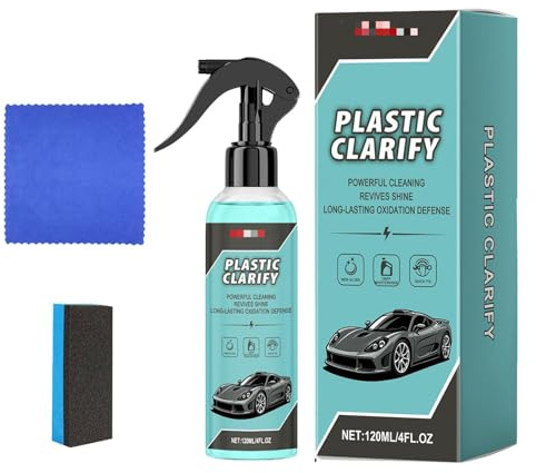Plastica, Clarify per auto, spray per ristrutturazione di finiture nere per interni ed esterni, detergente e balsamo per cruscotto auto, gomma/pelle, non unge in plastica, 120 ml (1)
