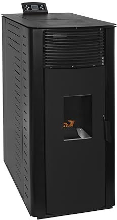 EIDER BIOMASA Estufa de Pellets GYDA Canalizada – 14,3 kW – Doble Salida de Aire – Tolva 15 kg – Hasta 320 m³ – Compacta 112 × 63 × 53 cm – Consumo 0,90–2,60 kg/h – Clase Energética A+