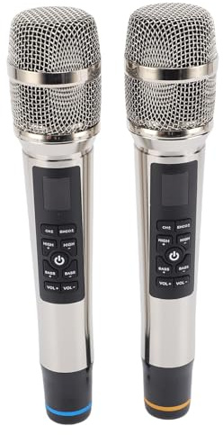 Vvikizy Conjunto de Micrófono Inalámbrico Profesional con 48ch Reverb Reverb Dynamic Mic Salida Externa Rango de 30m para Canto de Karaoke de Cine en Casa