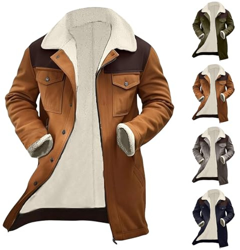 Generisch Trenchcoat Herren Jacke Wintermantel Herren Mit Taschen Winter Warm Fleecejacke ReißVerschluss Farbblock Ohne Kapuze Winterjacke Fleece Bequem Fit Softshelljacke