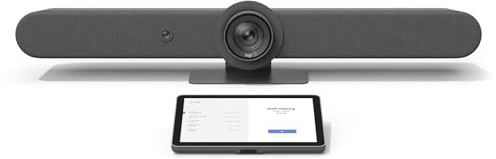 Logitech Rally Bar All-in-One Conference Camera with TAP Touch Controller + CAT5e Kit – 4K UHD PTZ Camera, 15x Zoom, Stereo Speakers, 6 Microphones, 10.1” Display, Oleophobic, Graphite (Renewed)