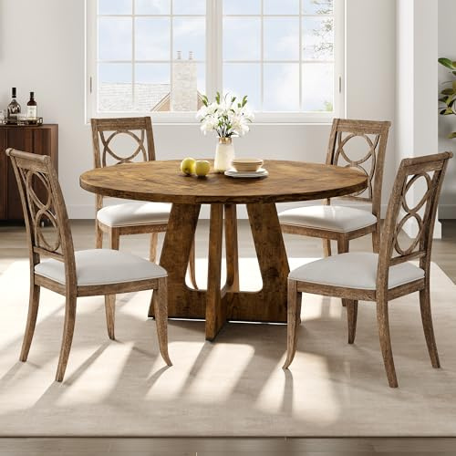 Garvee Mesas Redonda Comedor, 1 Mesa de 120 cm (para 4 Personas), Resistente al Rayado, Apto para Comedor y Cocina, Color Marrón Vintage, Solo Mesa