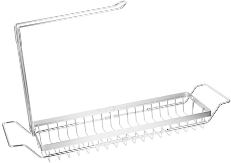 DECOMELODY Portaspugne da Lavello Telescopico in Acciaio Inox Argento | Organizzatore per Lavello Cucina, Supporto per Spugne, Panni e Utensili, Design Estensibile Pratico