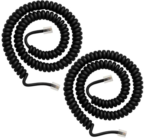 2PCS Telephone Phone Handset Cable Cord, RJ9 RJ10 4P4C Coiled Landline Phone Handset Cable 1.2FT to 9.8FT Stretchable Replacement Wire for Office Home Desk Phones, Clear Sound Noise Cancelling Black