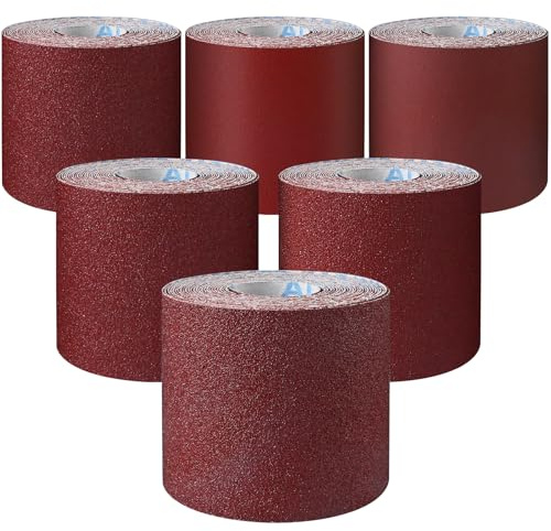 MOGRQAP 6 Rollo de Papel de Lija de 93 MM x 3 M, Grano 60/80/120/180/240/400 Rollos de Papel Abrasivo de Óxido de Aluminio, Papel de Lija Húmedo y Seco para Madera, Metal, Pintura, Yeso, Relleno