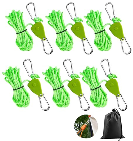 6 Piezas Trinquete de Cuerda 4m x 4mm Rope Ratchet Trinquete de Cuerda de Suspención para Carpa, Toldo, Acampada, Jardín