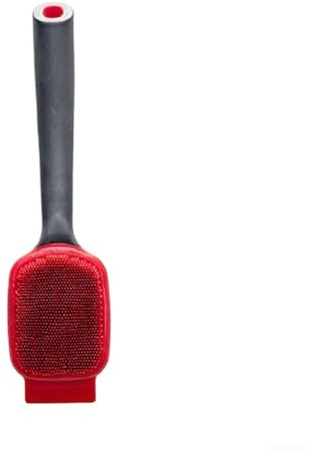 Spazzola per la pulizia dei piatti della cucina, manico lungo 23,5 cm, setole in silicone resistente per la rimozione del grasso, doppia funzione di raschiamento, impugnatura ergonomica per pentole