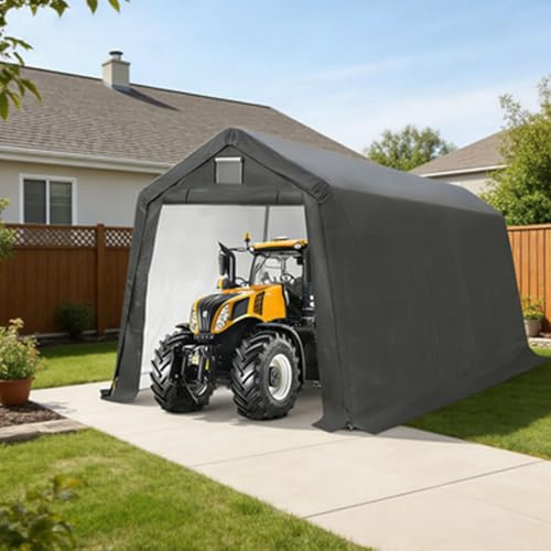 Heavy Duty Carport Canopy, Portable Garage W/Roll-Up Double-Zipper Doors, Bike Shed Storage Tent Outdoor Storage Shed for Bicycle, Tool, Wood, Gray