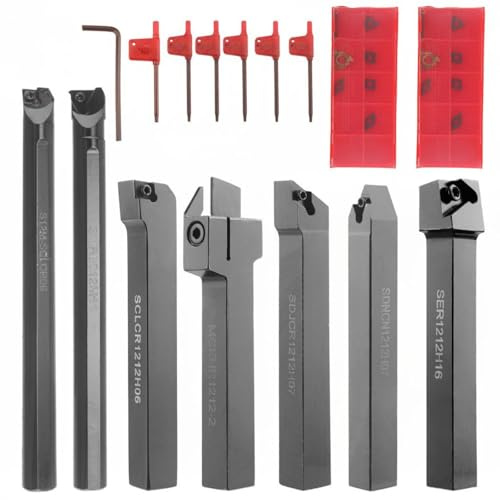 predolo 7 Stück 12mm Drehstahlhalter Satz hohe Härte CNC Drehmeißel Satz lange Lebensdauer Drehwerkzeug für Hobbyisten, Werkstatt, 12MM 7-Tlg. SET 2-Kopf