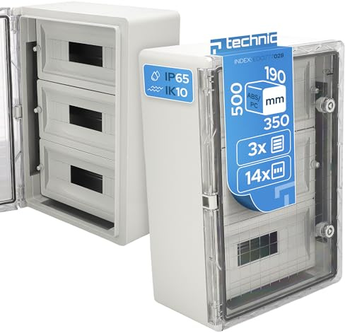 EDO Coffret de Distribution Étanche IP65 3 Rangées pour 42 Modules (3x14) | 350x500x190 mm - Coffret Électrique avec Rail DIN, Porte Transparente en PC, IK10, Gris