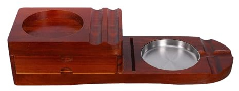 LALAFINA Cenicero de Madera Marrón con Soporte Integrado para Cigarros y Cajón, Diseño Elegante para Decoración de Escritorio y Bandeja de Whisky