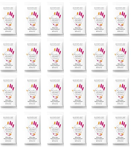 Bodipure All-In-1 Moisturizing Hand Mask Gloves – Keratin & Vitamin E Treatment for Dry Cracked Hands, Deep Hydration Repair Gloves, Strengthen Nails & Soften Cuticles, Spa Hand Care 24 Pairs