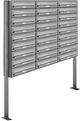 AL Briefkastensysteme 27er V2A Edelstahl Stand Briefkasten rostfrei als 27 Fach Briefkastenanlage Freistehend DIN A4 in Postkasten Design modern