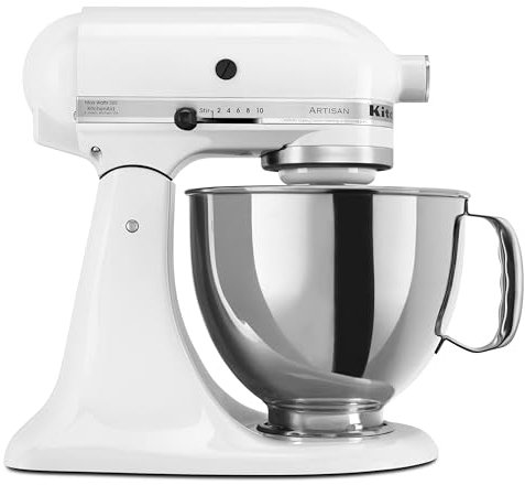 KitchenAid KSM150PSWH Artisan Series - Miscelatore da pavimento con scudo, 5 l, colore: Bianco
