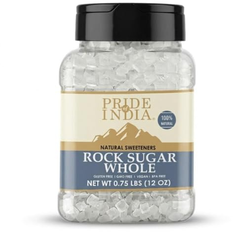 Pride Of India - Natural Crystal Rock Sugar Whole - 16 oz (454 gm) Medium Dual Sifter Jar - Authentic Indian Sugar Crystals - Used to Sweeten Milk or Tea - Offers Best Value for Money