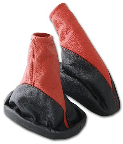 Schaltsack für Opel Vectra B Set mit Handbremsmanschette - Bj. 1995 - 2002 - Schwarz - Rot - Schaltmanschette Manschette für Schaltung & Handbremse Handbremssack - Abdeckung aus Echtleder - A106-2