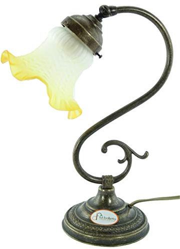 fd-bolletta arredamento e illuminazione Brass Lamp for Bedside, Table, Desk, Interior Lighting with Glass Shade Yellow Edge S18 Measurements: H 32 cm, Glass Diameter 14 cm, Base Diameter 13 cm