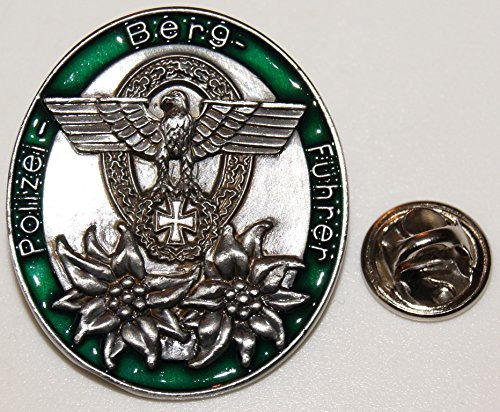 Polizei Bergführer Edelweiß Adler EK farbig Anstecker Abzeichen Pin 307 - APPAREL PIN - Grün, Schwarz, Silber