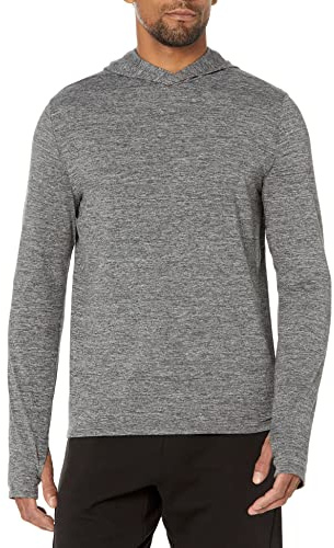 Amazon Essentials Men's Tech stretchig långärmad T-shirt med huva, Grå Rymdfärg, S