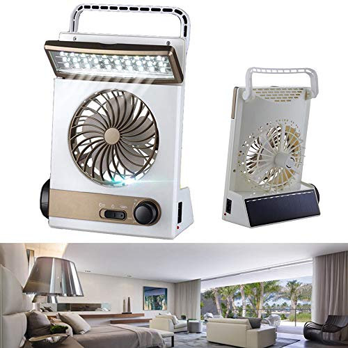 GMRZ Portable Solar Fan, 3 in 1 Multi-Function Desk Table Fan Flashlight Solar Light with 60 ° Rotatable LED Table Lamp Mini Fan for Home Camping Bedroom Office Travel,Gold