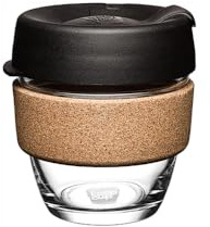 KeepCup Brew Cork, Mehrweg-Glasbecher, spritzwassergeschütz, Small 8oz 227mls, Schwarz