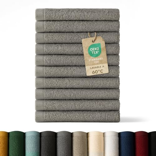 Blumtal - Set med 12 st - ansiktshandduk - tvättlapp - liten handduk - mjuk och absorberande - 100% bomull - Oeko-TEX® certifierad - grå