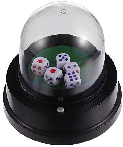 jojofuny Electric Dice Cup with 5 Dice Automatic Roller for Board Games Party Bar Entertainment No Battery Required Compact Travel Size