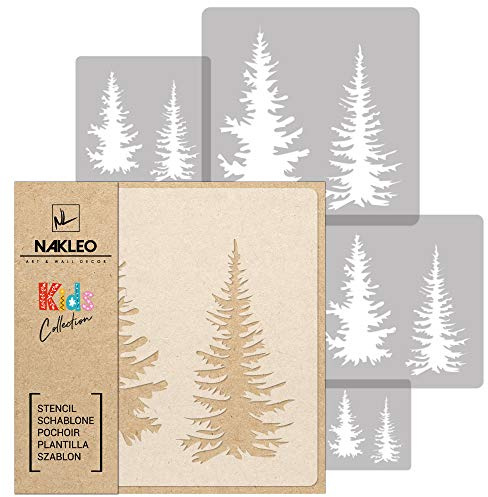 NAKLEO Schablonen Malen für Wandgestaltung im Kinderzimmer, 5 Stück Set 9x9 bis 34x34cm Tanne Fichte Wald, Kinderzimmer Malvorlage Raumdekoration, Basteln DIY Wand Möbel