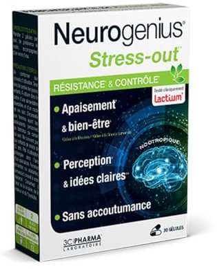 NEUROGENIUS STRESS OUT | Gestion du Stress et Résistance | Complément Nootropique pour la Sérénité Mentale | Formule avec Basilic Sacré, Rhodiola & Grande Camomille | 30 Capsules - 3C PHARMA