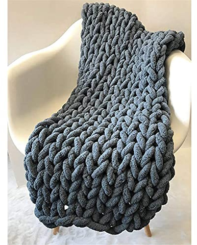 GYHH Gestrickte Grobe Strickdecke Wolle Kuscheldecke Grobstrick Wolldecke,Chenille Handgewebte Überwurf Gemütliche Warme Decke Für Bett Sofa Stuhl Büro (60 x80 | 150x200cm,Dark Gray)