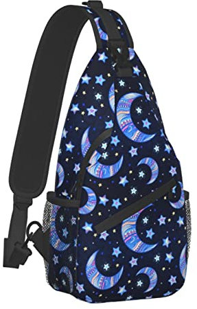 bassyil Sterne und Mond Sling Rucksack Sling Bag Crossbody Daypack, Schulter Reise Wandern Casual Brusttasche, Sterne und Mond, Einheitsgröße, Daypack Rucksäcke
