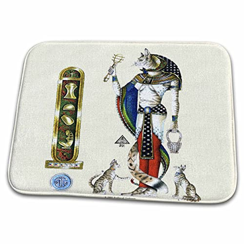 Dish Drying Mat - Bast Egyptian Cat Goddess Pagan Art Badhead Gadroon Mythology